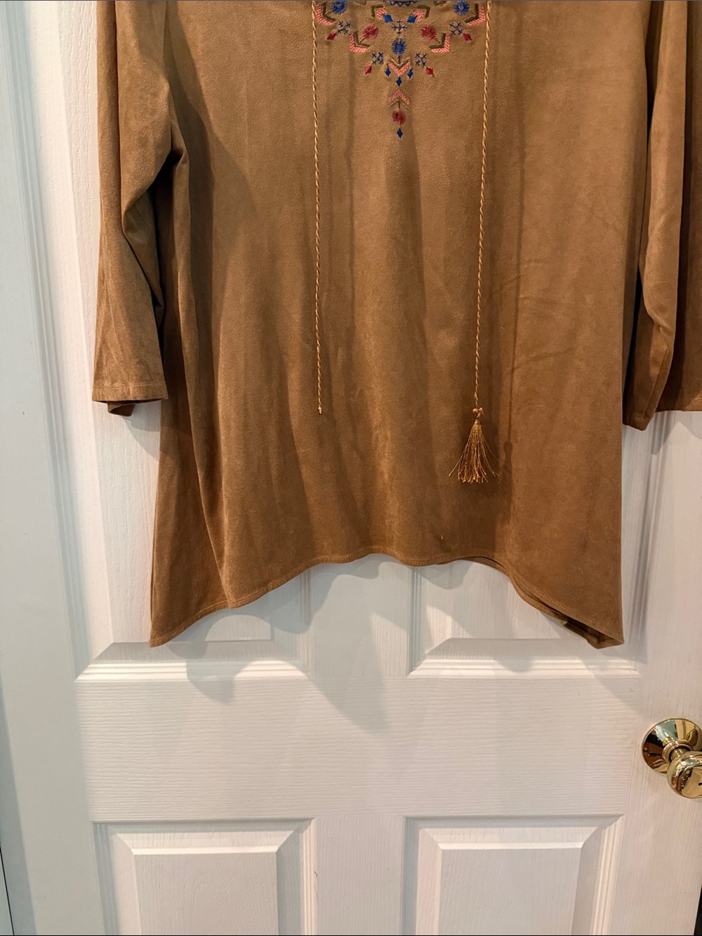 Ruby Rd. Brown Embroidered V-Neck Tassel Tunic - Picture 4 of 4